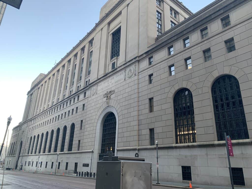 A large building with large windows on the side.