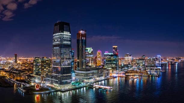 The mesmerizing skyline of New Jersey twinkling at night.