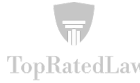 A grey shield with a white column inside is above the partially visible text "TopRatedLaw" in light grey on a white background.