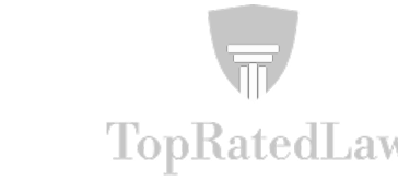 A grey shield with a white column inside is above the partially visible text "TopRatedLaw" in light grey on a white background.