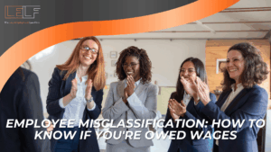 Applauding professionals under headline about employee misclassification and unpaid wages.