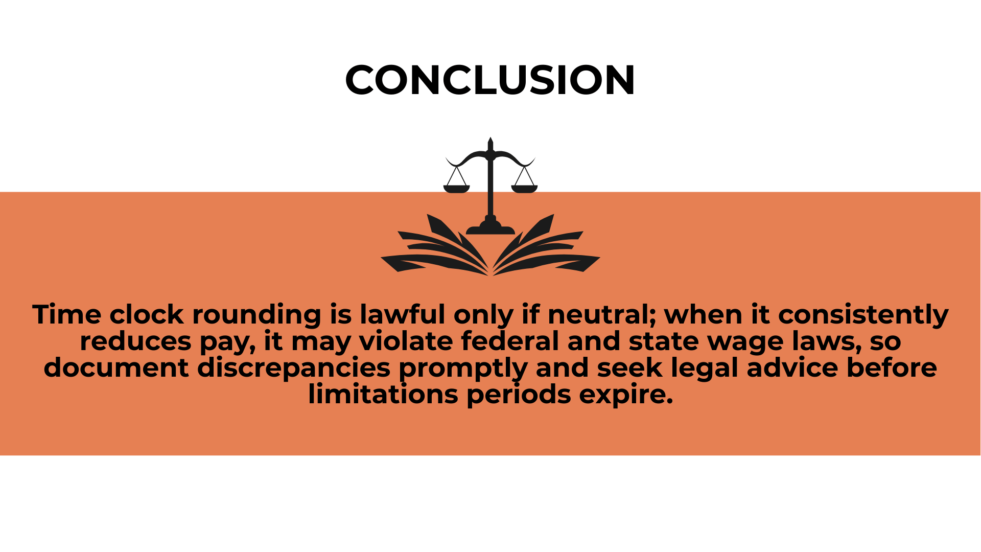 Scales of justice over book stress neutral time rounding; biased cuts may violate wage laws and deadlines apply.