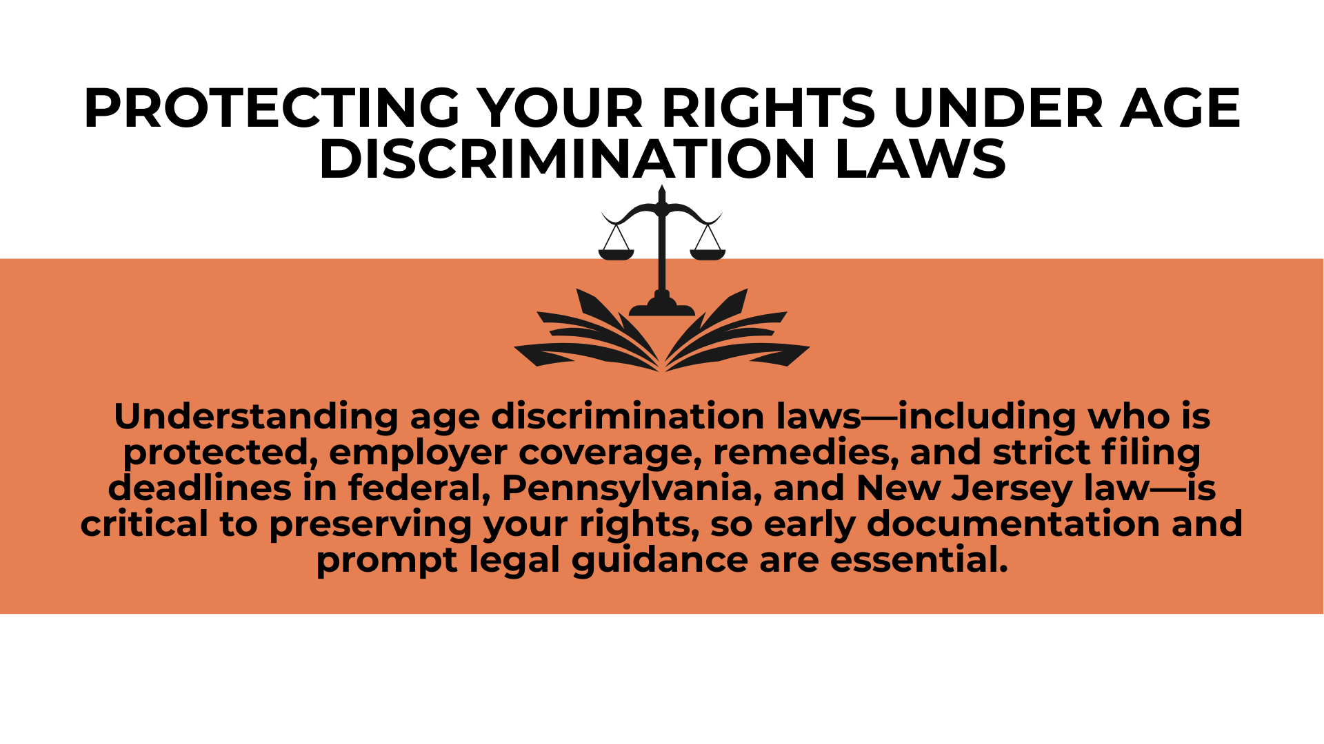 Scales of justice over open book emphasizing early documentation and legal guidance to preserve age discrimination claims.