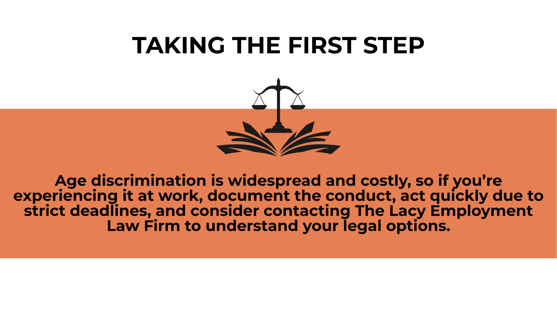 Scales over an open book urge workers to document conduct, act quickly, and seek legal guidance on age bias.