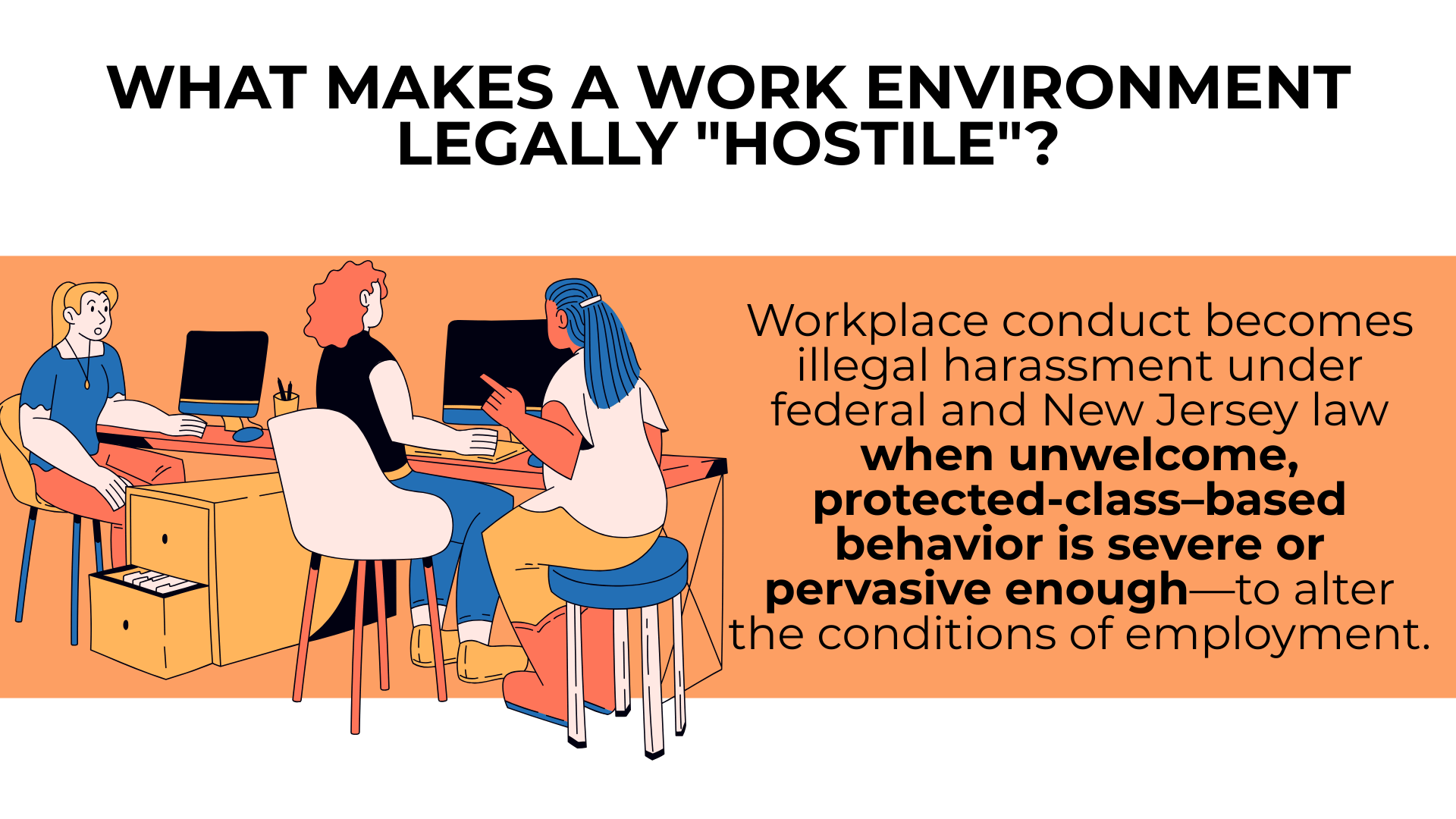 Group of coworkers at desks illustrating when severe or pervasive conduct becomes unlawful workplace harassment.