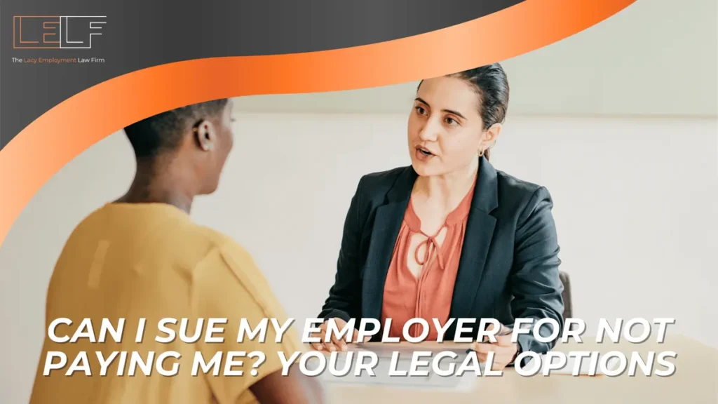 Attorney meets worker under headline about suing for unpaid wages and legal options.